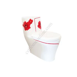 ชักโครกชิ้นเดียว KCH-A-W109 F1(ลายดอกไม้แดง) กดบน4.8 ลิตร
